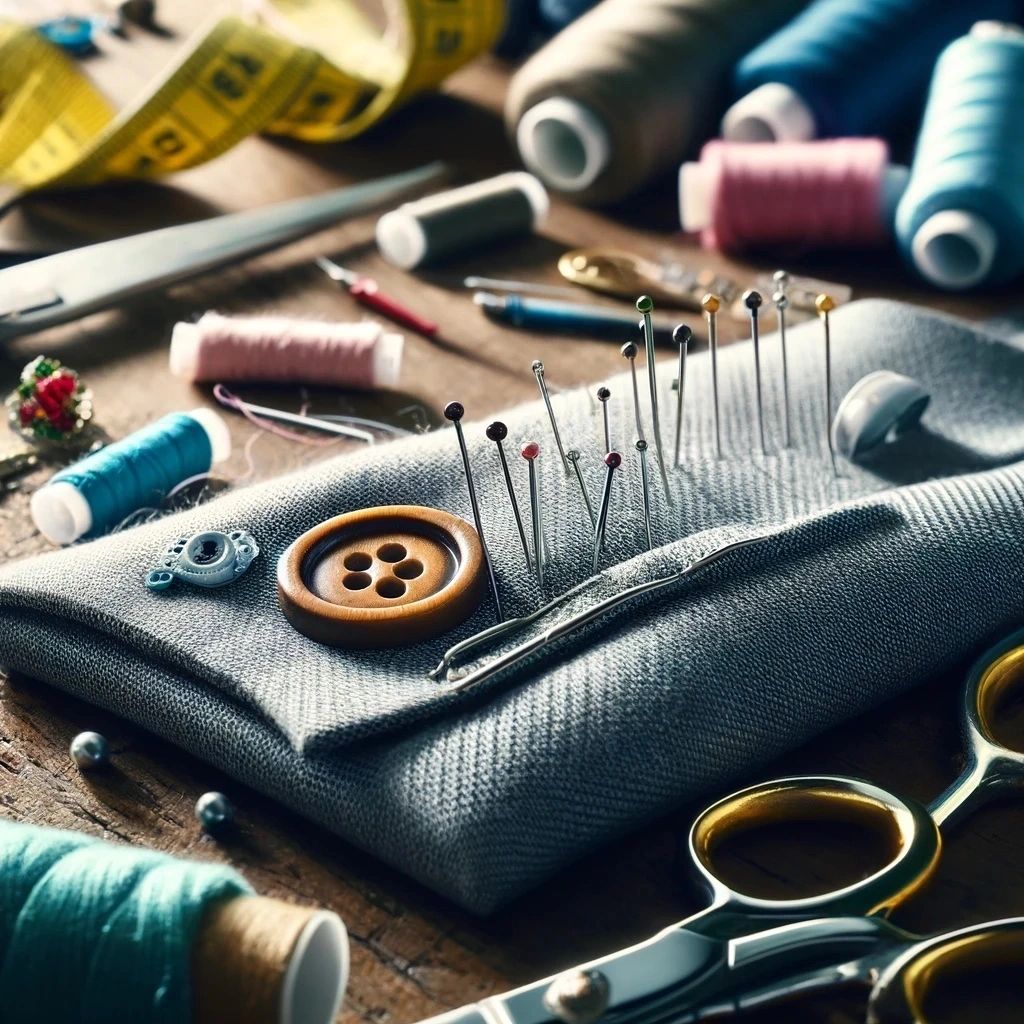 Naaimateriaal: spelden, knoop en schaar